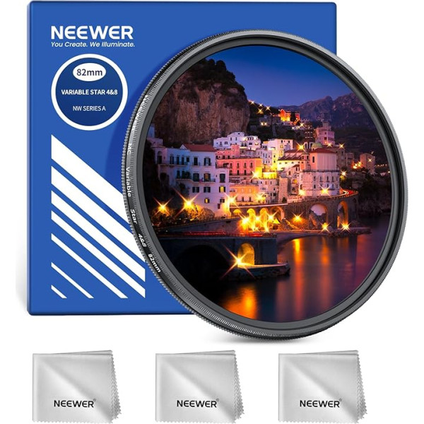 NEEWER 82 mm Star Filter 4/8 Points, Adjustable Star Filter, Multi-Coated Rotating Cross Filter, Starlight Starburst Camera Lens Filter, Slim Metal Frame and 3 Cleaning Cloths
