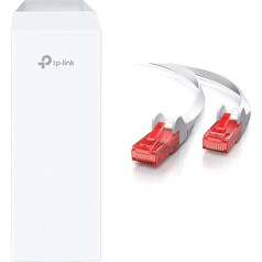 TP-Link Pharos Series CPE210 Outdoor WLAN Access Point & CSL - 10 m Cat 6 Network Cable Flat - Gigabit Ethernet LAN - RJ45 Cable Flat Ribbon Cable Installation Cable - 10 100 1000 Mbits - White