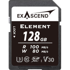 Exascend Element 128GB SD Card Ultra HD 4K Video Premium High Speed Memory Card SDXC UHS-I V30 Memory Card Burst Shooting Mode 100MB/s Read 80MB/s Write UHS-I Class 10 U3 V30 Camera