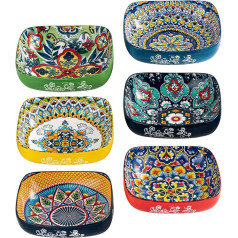 HENXFEN LEAD Porcelain Snack Bowls, 550 ml, Dessert Bowls for Cereal, Dessert, Soup and Snack, Colourful, Pack of 6 - Bohemian Style