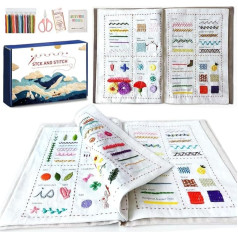 HAOYEGUOJI Embroidery Set Beginners, Embroidery Set Adults, Linen Embroidery Book with a Variety of Patterns with Stitch Instructions, Sewing Tools and Videos