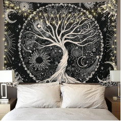 Betylifoy Tree of Life Tapestry, Moon and Sun Black Wall Hanging Tapestry, Psychedelic Mandala Star Tapestry Hippie Tapestry for Bedroom (Tree, 175 x 230 cm)