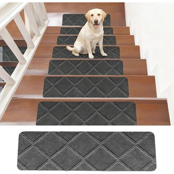 Stair Treads Mats, Self-Adhesive Indoor Stair Mats, 55 cm x 19 cm, Stair Steps, Non-Slip, Can Be Cut to Size, Reusable for Protect Pets, Seniors, Children (Dark Grey)