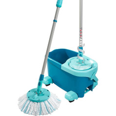 Leifheit Clean Twist Disc Mop Ergo 2.0 with Trolley, Floor Mop with Microfiber Cover for Mist Cleaning on Tiles and Laminate, Mop with Click System and Spin Technology