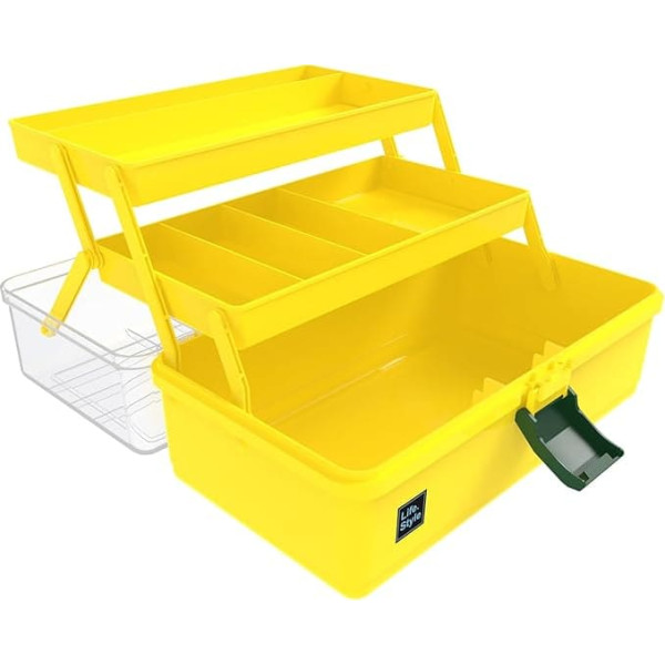 Calogy 33cm Art Supplies Storage 3 Layer Plastic Sewing Craft Box with Handle Storage Box for Medicine Tool Cosmetic Toy Pen (Yellow)