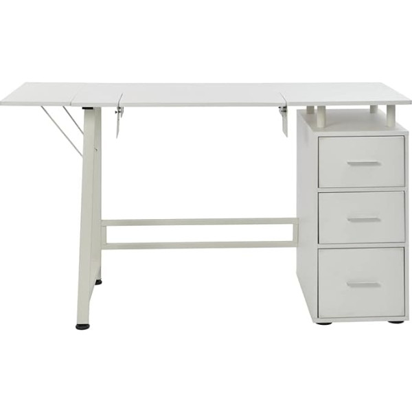 Sewing Online Large Sewing Machine Table with 3 Drawers White - Sewing Machine Table with Adjustable Platform, Fold-Out Extension and Drawers. Quilting Craft Table or Computer Desk