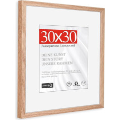 HIMEETIME Picture Frame for 30 x 30 cm Natural Wood Oak Thin Frame, Picture Frame 30 x 30 cm, Mount for 20 x 20 cm, Medium Square Picture Frame for Wall Mounting Only