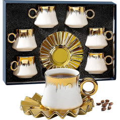 6 Pieces Tea Set for Porcelain European, 100 ml Ceramic Coffee Service with Coffee Cups and Saucers, Tea Service for Afternoon Tea, Boutique Porcelain Tea Set, Coffee Set, Gift Box