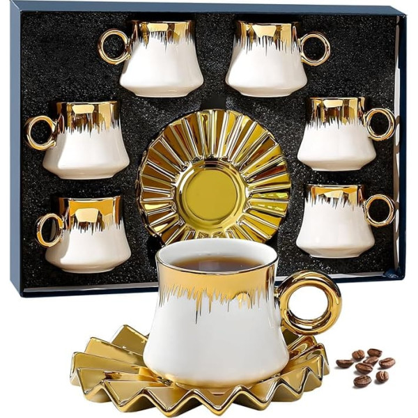 6 Pieces Tea Set for Porcelain European, 100 ml Ceramic Coffee Service with Coffee Cups and Saucers, Tea Service for Afternoon Tea, Boutique Porcelain Tea Set, Coffee Set, Gift Box