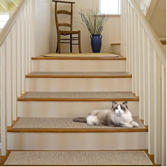 USTIDE Stair Carpet 8x30 Inch Natural Style Woven Stair Mats with Rubber Backed for Indoor Wooden Stair Treads Safe for Pets 15 Pieces