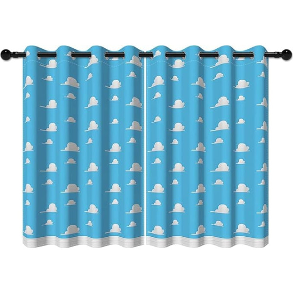 YongFoto 117 x 183 cm Cartoon Pattern Window Curtains White Fluffy Clouds Drawing Blackout Curtains Modern Minimalist Style Dreamy Home Curtains with Eyelets for Children's Room Decor 2 Panels