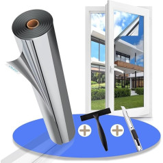 Window Film Mirror Film 60 x 200 cm Heat Reflection Self-Adhesive Privacy Anti-UV Mirror Film Window Privacy UV Film Sun Protection Protection Heat Degree Indoor and Outdoor Silver