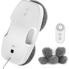 HUTT DDC55 Window Cleaning Robot 3800PA, Electric Window Cleaner, Automatic Window Robot, Window Cleaner Robot Remote Control, for Large Outdoor Windows, Glass, Tiles, 12 x Cloths, White