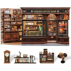 CUTEBEE Book Nook Kit - DIY Dollhouse Houses, Miniature House DIY Building for Adults with LED Light, 3D Wooden Puzzle & Bookend - Bookshelf Decoration & Gift (Corner Coffee Shop)