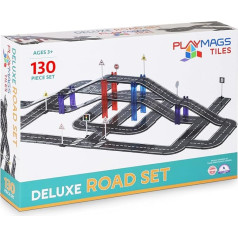 Playmags Magnetic Plate Road Set - 130 Pieces, STEM Educational Construction Toy, Car Track, Building Blocks, Magnetic Toy for Toddlers, Safe from 3 Years