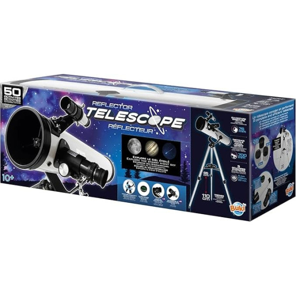 BUKI TS011 - Reflector Telescope for Children Aged 8+ - 50 Activities to Discover Starry Sky, Planets and Moon - 76mm Aperture 700mm Focal Length Metal Tube 3 Eyepieces Aluminium Tripod