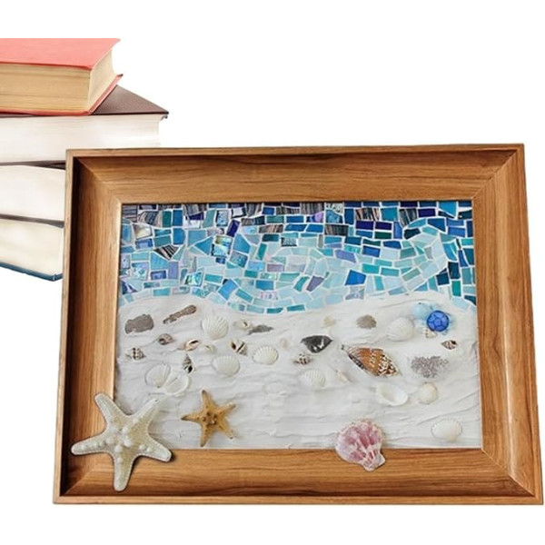 Meeresglas-Kunstset,Seeglas-Kunstsets für Erwachsene - Fotorahmen- -Kunstset,Handgefertigtes Bastelzubehör, Bilderrahmen, Wandkunst, Seeglas-Dekoration für Strandhochzeiten,