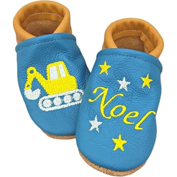 Zwucki Baby First Walking Shoes, Leather Slippers, Crawling Shoes, Personalised with Name, Gift, Girl, Boy, Christmas (Bagger Stars)