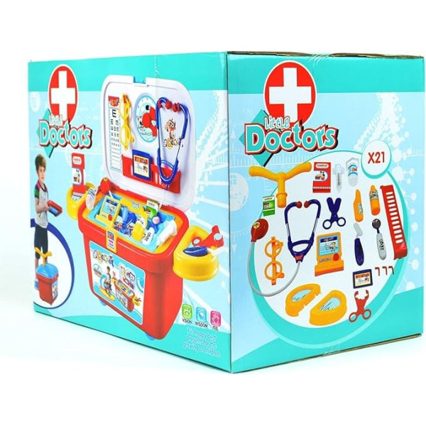 Shatchi 21049 Kids Dentist Vet Stethoscope Cap Dr Pretend & Play Medical Equipment for Boys Girls Gift Wheels Role Play Doctors Nurses Red 21049