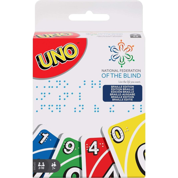 Mattel Games GPG06 UNO Braille Card Game and Board Game, Card Games for the Whole Family, for Blind and Visually Impaired People, from 7 Years