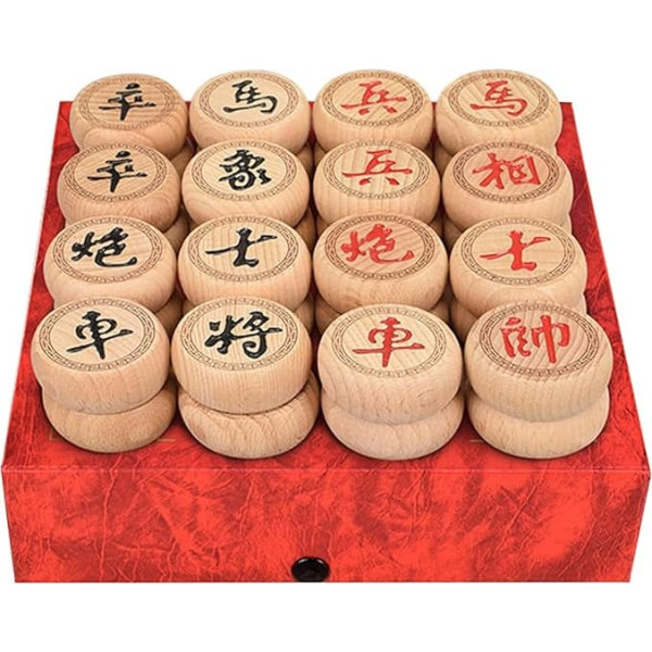 Chinesisches Schach, Tragbares Xiangqi-Set for 2 Spieler mit 32 Buchenholzfiguren und Lederschachbrett