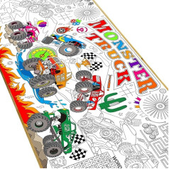 Naozinebi Monster Trucks Coloring Posters for Kids, Giant Painting Poster, Large Painting Tablecloth, Jumbo Monster Truck Wheels, Painting Activities, Books, Accessories for Classroom, Home, Birthday,