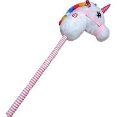 Stick Horse Plush Tailstick Portable Halloween Handmade Hobby Horse on a Stick Plush Toy Head White Rainbow