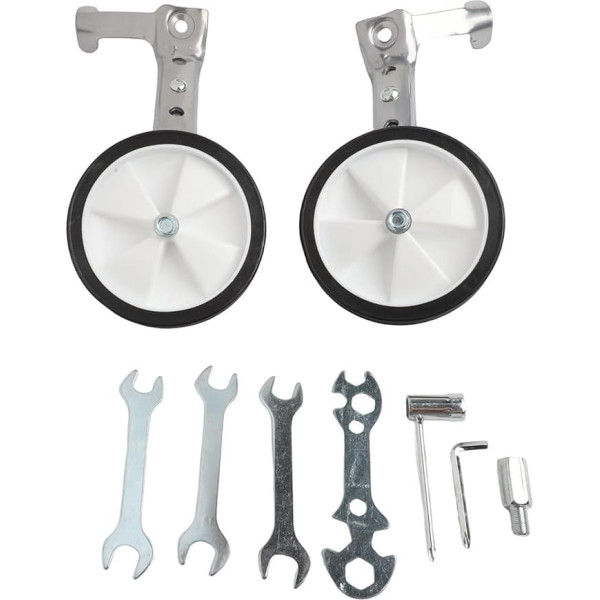 Bicycle Training Wheels Pair with Adjustable Stainless Steel Bracket, Suitable for 16 to 24 Inch Multispeed Bikes, Supports Stability for Learners (Silver)