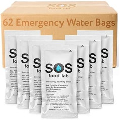 S.O.S. Emergency Water 5 Year Shelf Life, 62 Individual 120ml Packets (with Tips)