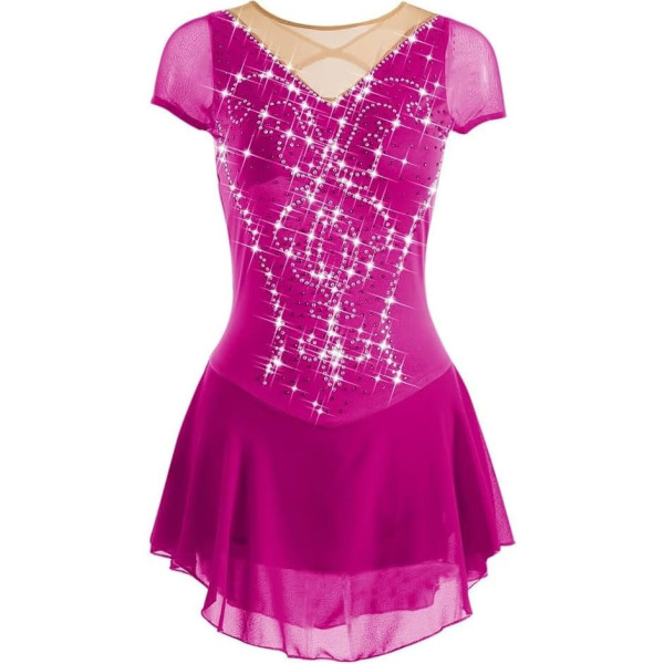 Eislaufen Kleid For Mädchen, Handgemachte Eiskunstlauf Wettbewerb Performance Kostüm Mit Kristallen Applikationen Langärmlig Violet Hohen Elastizität