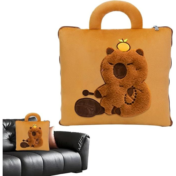 Travel Blanket and Pillow 2 in 1 Capybara Pillow Travel Blanket Airplane Soft Pillow Back Support for Sleeping School Car Dorm Office Business Travel Camping Daycare