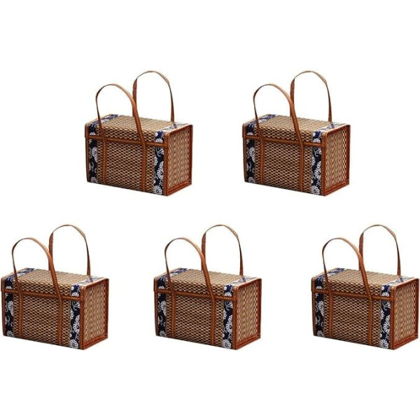 5 x Picknickkorb aus geflochtenem Weidengeflecht, mit , gefalteter , für Obst, Einkaufen, Lebensmittel, Rattan, Gras, faltbar, Bambuskorb B