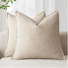 Foindtower Decorative Linen Pillow Covers Soft Accent Pillow Case Boho Farmhouse Neutral Pillow Case for Couch Sofa Bedroom Living Room Home Decor 20x20 Natural