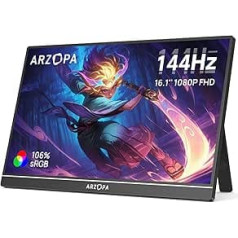 ARZOPA Z1FC 16.1 Inch 144Hz Portable Monitor with One Stand, 100% sRGB 1920 x 1080P FHD HDR 144HZ Gaming Monitor, Ultra Thin Eye Protection External Second Screen for Laptop/PC/Mac/PS3/4/5/Xbox