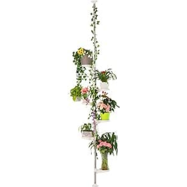 Baoyouni 7-layer flower staircase telescopic plant stand indoor plant stand spring tension pole metal flower display rack space saver corner floral pot hanger flower shelf, ivory