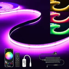 5 m WiFi COB RGB + Warm White LED Strip Fairy Lights 784 LEDs/M 3920 LEDs 24 V Dimmable Malleable LED Light with Remote Control, Band Light Strip Works with Google Home Assistant/Alexa