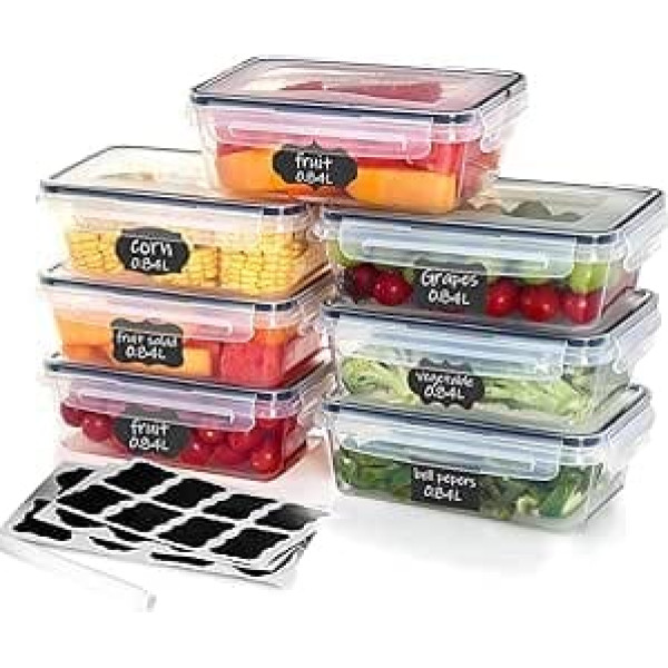 7 x 840 ml Food Storage Containers with Lid, BPA-Free, Airtight and Stackable, Freezer Containers and Meal Prep Boxes for Food Box, Freezer Container and Kitchen
