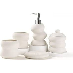 ANTIS'S HOME Ceramic Bathroom Set 5-Piece - Beige, Irregular Shape, Minimalist Bathroom Accessories Set with Soap Dispenser, Toothbrush Cup, Soap Dish & Cotton Bud Container for Modern Bathroom