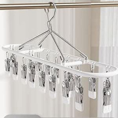 Sock Dryer with 20 Pegs, Clothes Airer with Clips, Sock Hanger for Clothesline, Drying Rack for Hanging, Sock Stand for Socks, Underwear, Bras, Baby Clothes (White)