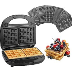 Sandwich Maker, Sandwich Toaster, Contact Grill, Waffle Iron, Automatic Thermostat Function, Interchangeable Non-Stick Plates, BPA-Free, 750W (7-in-1)