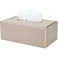 PU Leather Cosmetic Tissue Box 25 x 14 x 10 cm with Magnetic Cover Tissue Box - Decorative Refillable Tissue Box for Living Room, Bathroom & Car Beige with Gold Trim
