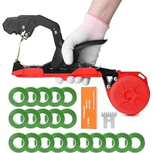 SJ-B13R Binding Pliers for Plants, 420 g Plant Binding Machine, Plant Tying Machine with 10,000 Pieces Staples, 20 Rolls Green Tape