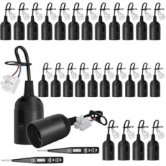 Lamp Holder E27 with Cable, Pack of 28 Renovation Sockets, Light Bulbs Socket/Construction Site Socket/Renovation Socket, with VDE Voltage Tester, Max. 60 W (Black)