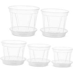 Pack of 5 Transparent Plant Pots with Saucers, Plastic Propagation Pots for Orchids and Succulents with Drainage Holes for Indoor and Outdoor Use