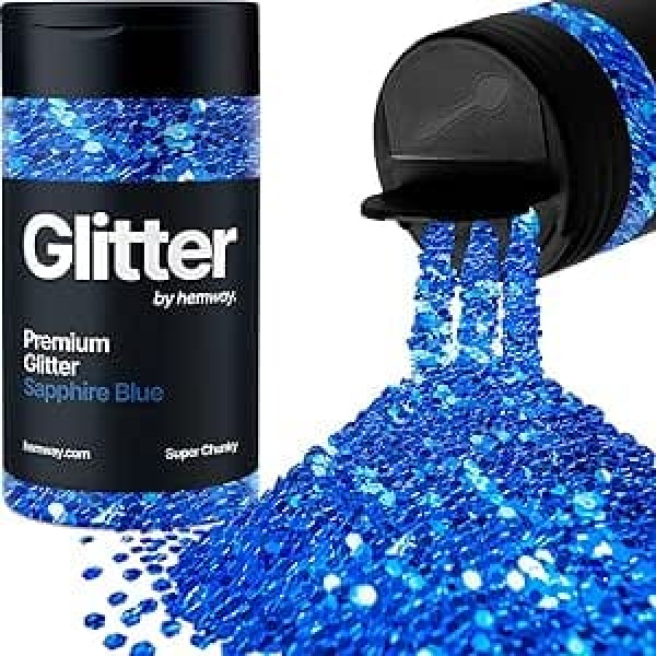 Hemway Sapphire Blue Glitter Super Chunky 115 g / 4.1 oz Powder Metallic Resin Craft Glitter Flake Sequins for Epoxy Tumblers, Hair Face Body Eye Nail Art Festival, DIY Party Decorations Paint