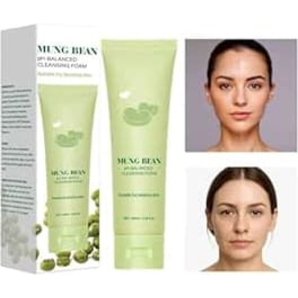 Mung Bean Face Cleanser, Hydrating, Gentle pH Balance Face Wash for Deep Cleansing, Oil Control & Pore Purification, Suitable for All Skin Types, Pack of 2