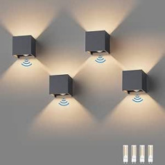 Klighten Pack of 4 LED Wall Light with Motion Sensor Indoor/Outdoor 3000 K Outdoor Lamp with Motion Sensor Wall Lamp Adjustable Beam Angle with Interchangeable G9 LED Lamp (Anthracite)