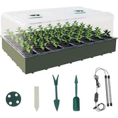 KSONE Seed Starter Tray with Grow Light, 2 Pack 80 Cell Seedling Tray Set with Moisture Dome Indoor Plant Starter Kit Adjustable Brightness Plant Germ Trays