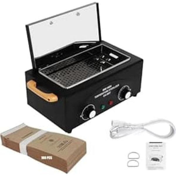 Hochtemperatur-Metall-Werkzeug-Reinigungsbox, 2 l, Trockenschrank, hohe Temperatur, mit Edelstahl-Tablett, Timer und Griff für Nagelkunst, Salon, Friseurwerkzeug, Ohrringe, 300 W, 110 V