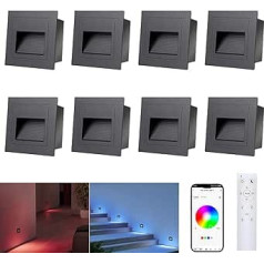 Arotelicht 8 LED Stair Lighting 230 V RGB + WW + CW Bluetooth with Remote Control, App Control Stair Light 1.5 W 68 mm (Not Standard Sizes 60 mm) LED Recessed Spotlight IP44 Indoor Outdoor Step Light